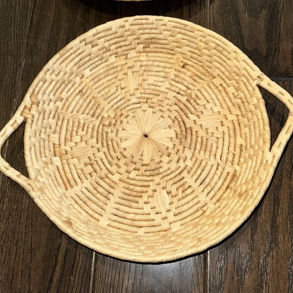 Natural Woven Basket Tray set
